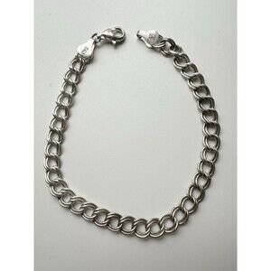 Vintage Sterling Silver 925 Double Link Flat Charm Bracelet 8”